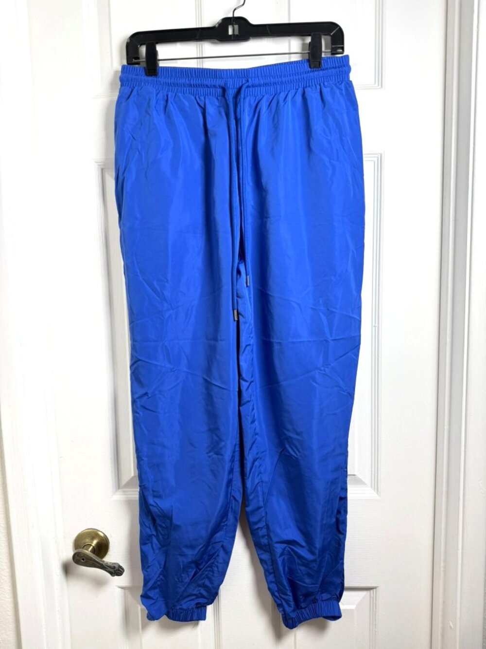 Forever 21 Cobalt Blue Nylon Joggers Size Large Elastic Drawstring Waist B41 - Picture 1 of 7